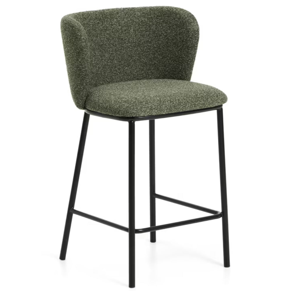 Harper 65cm Chenille Fabric Kitchen Bar Stool in Green