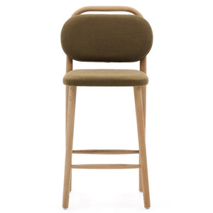Rumi Fabric Kitchen Bar Stool in Oak/Green