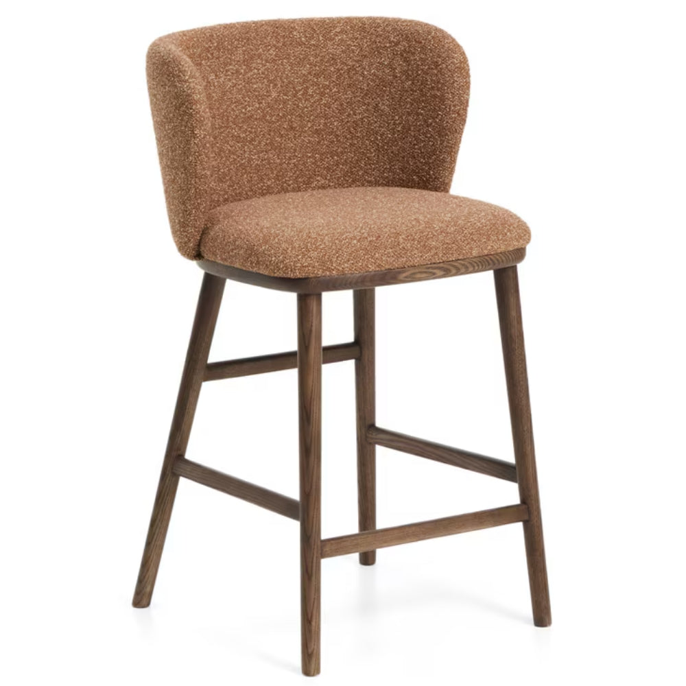 Harper 65cm Chenille Fabric Kitchen Bar Stool in Walnut/Terracotta