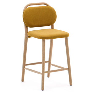 Rumi Fabric Kitchen Bar Stool in Oak/Mustard