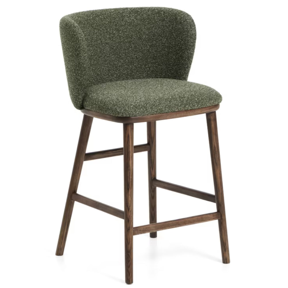 Harper 65cm Chenille Fabric Kitchen Bar Stool in Walnut/Green