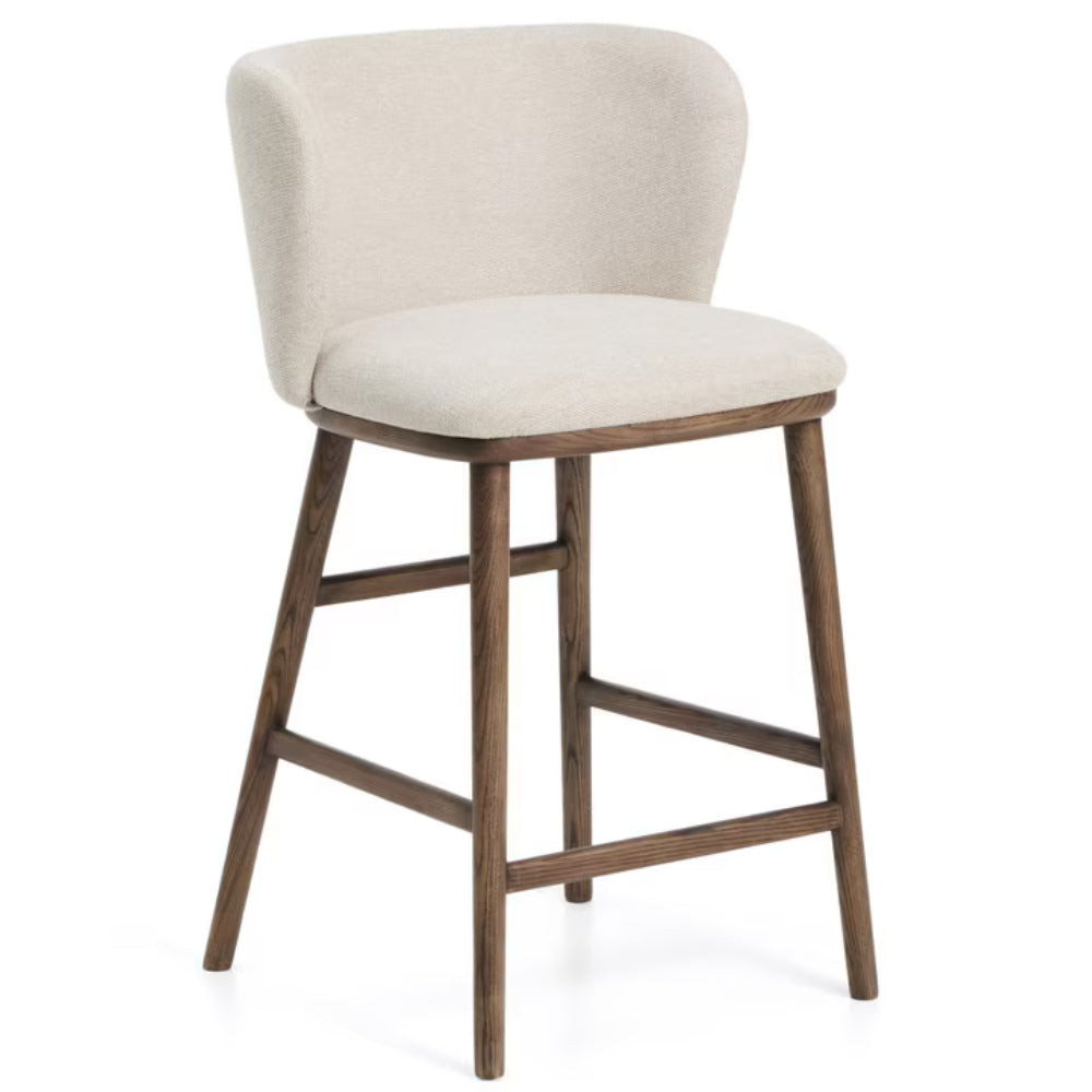 Harper 65cm Fabric Kitchen Bar Stool in Walnut/Beige