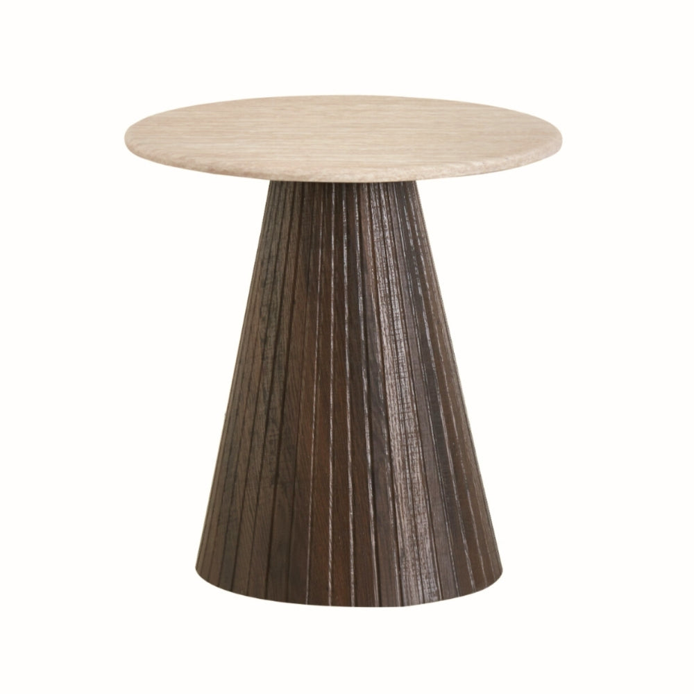 Theo 55cm Side Table in Dark Walnut/Travertine