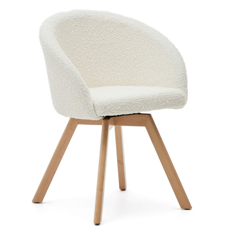 Arlo Boucle Fabric Swivel Dining Chair in White