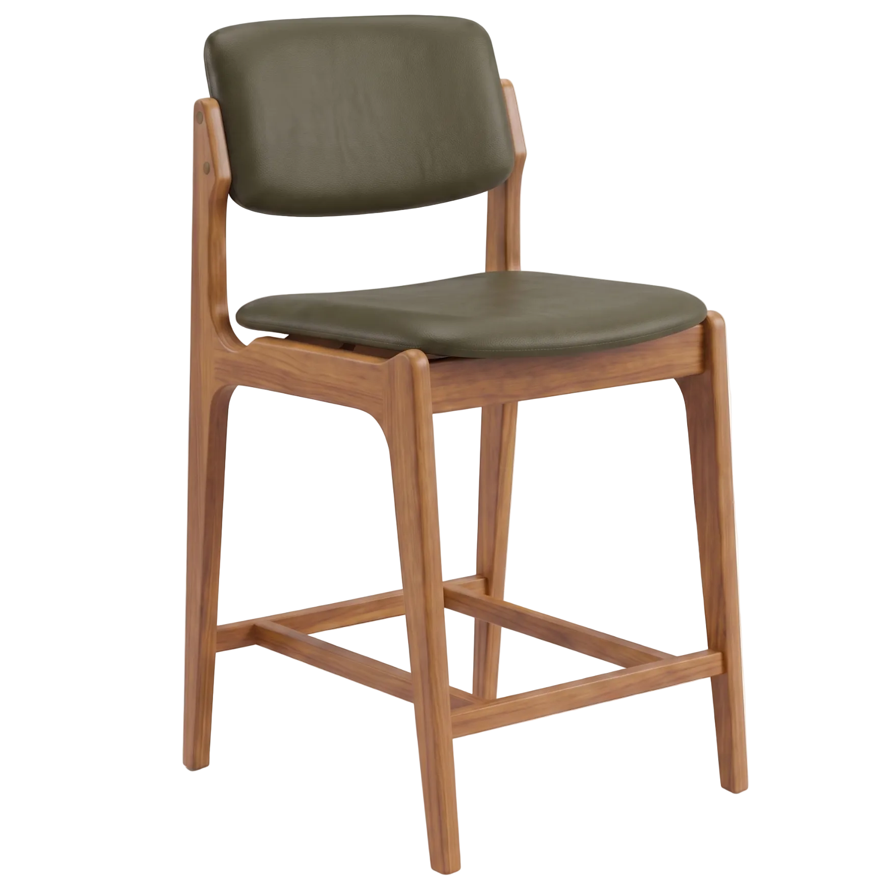 Larsen Leather Kitchen Bar Stool in Light Walnut/Sage Green