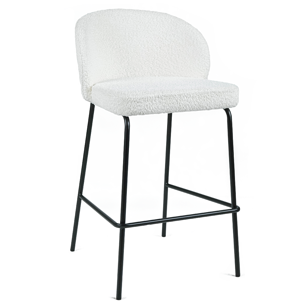 Edwin Boucle Fabric Kitchen Bar Stool in Off White Marc Main