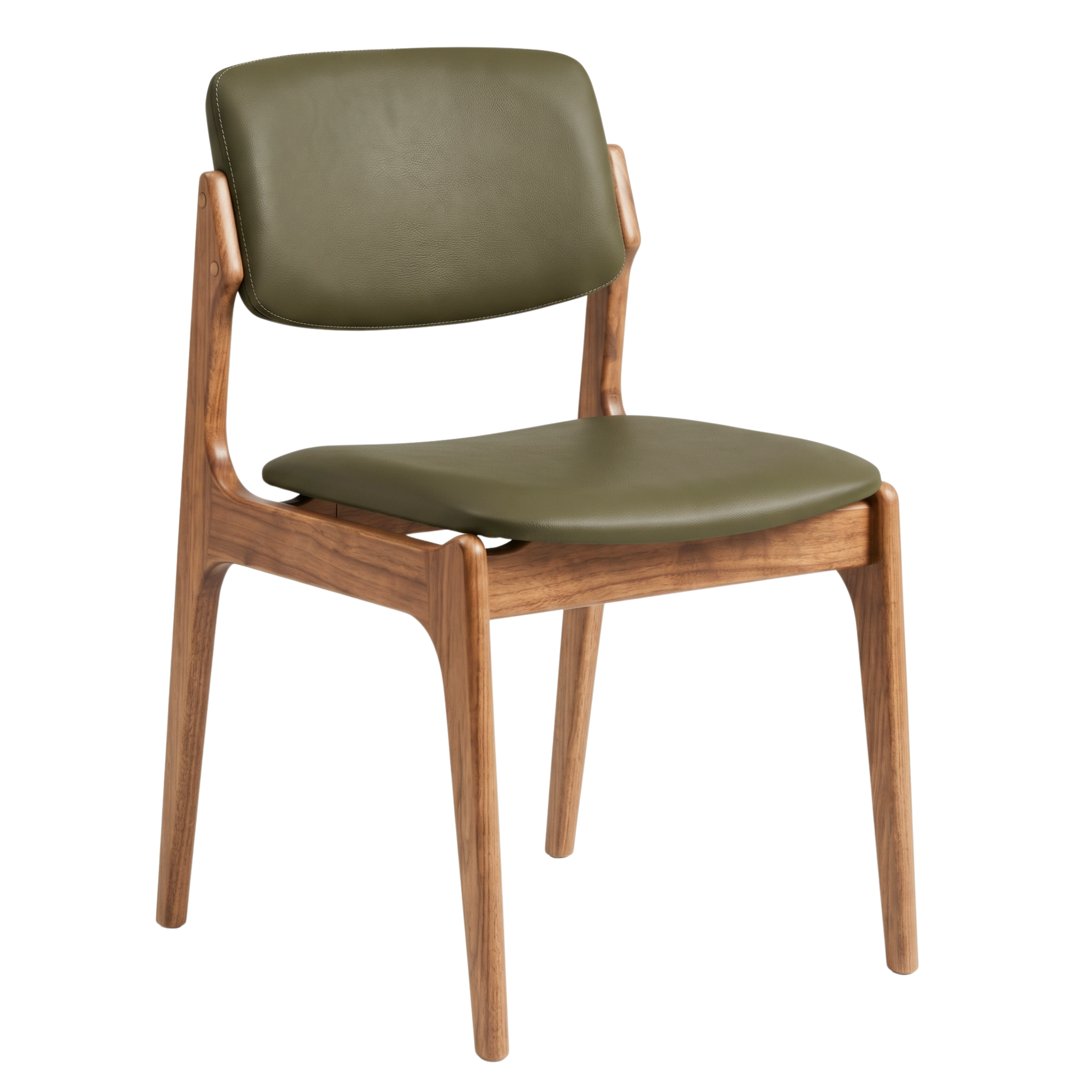 Larsen Leather Dining Chair in Light Walnut/Olive Green