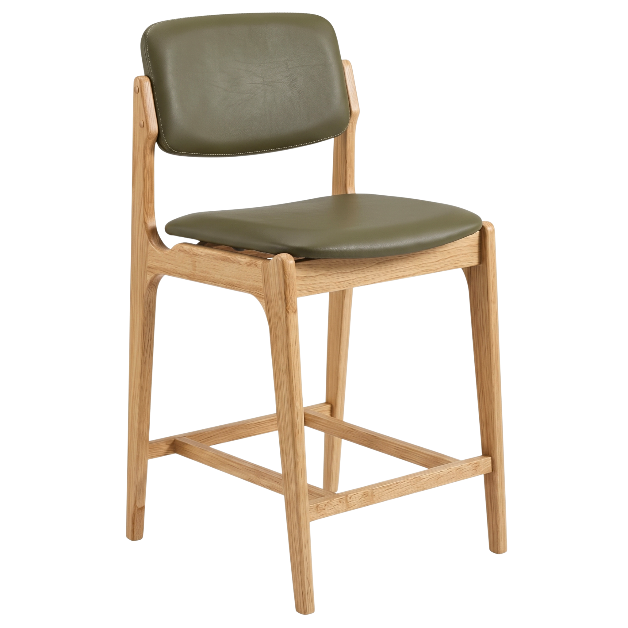 Larsen Leather Kitchen Bar Stool in Natural/Olive Green