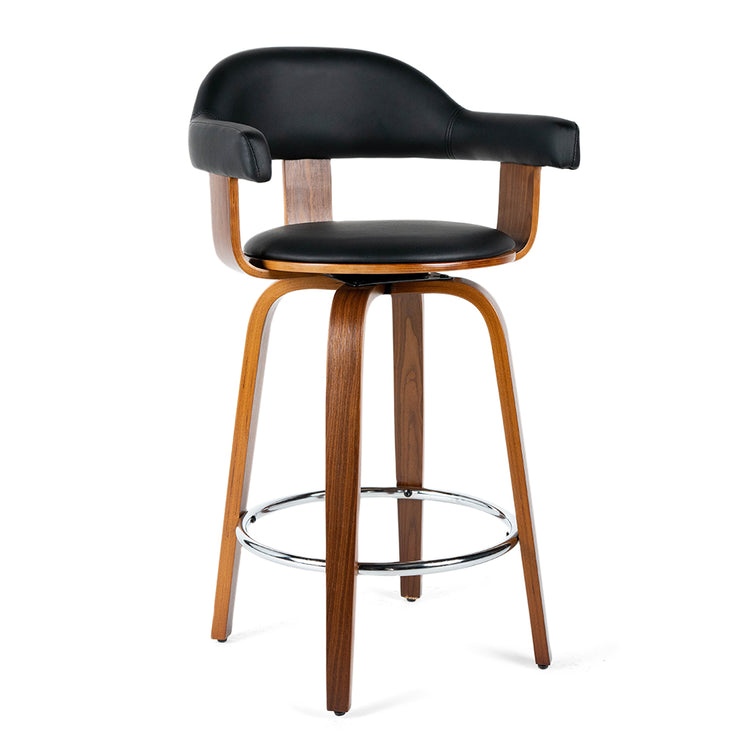 Rowan Leatherette Kitchen Bar Stool in Walnut/Black