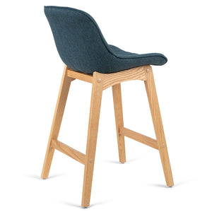 Devin Fabric Kitchen Bar Stool in Oak/Blue