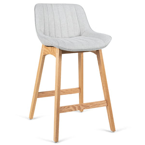 Devin Fabric Kitchen Bar Stool in Oak/Light Grey