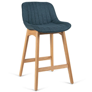 Devin Fabric Kitchen Bar Stool in Oak/Blue